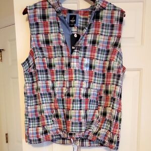 Sleeveless Plaid Hooded Tank Top - Multicolor